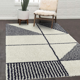 Tapis longs poils shaggy tissé motif géométrique HOBA