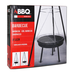 Well home trípode bbq con cadena y parrilla en acero