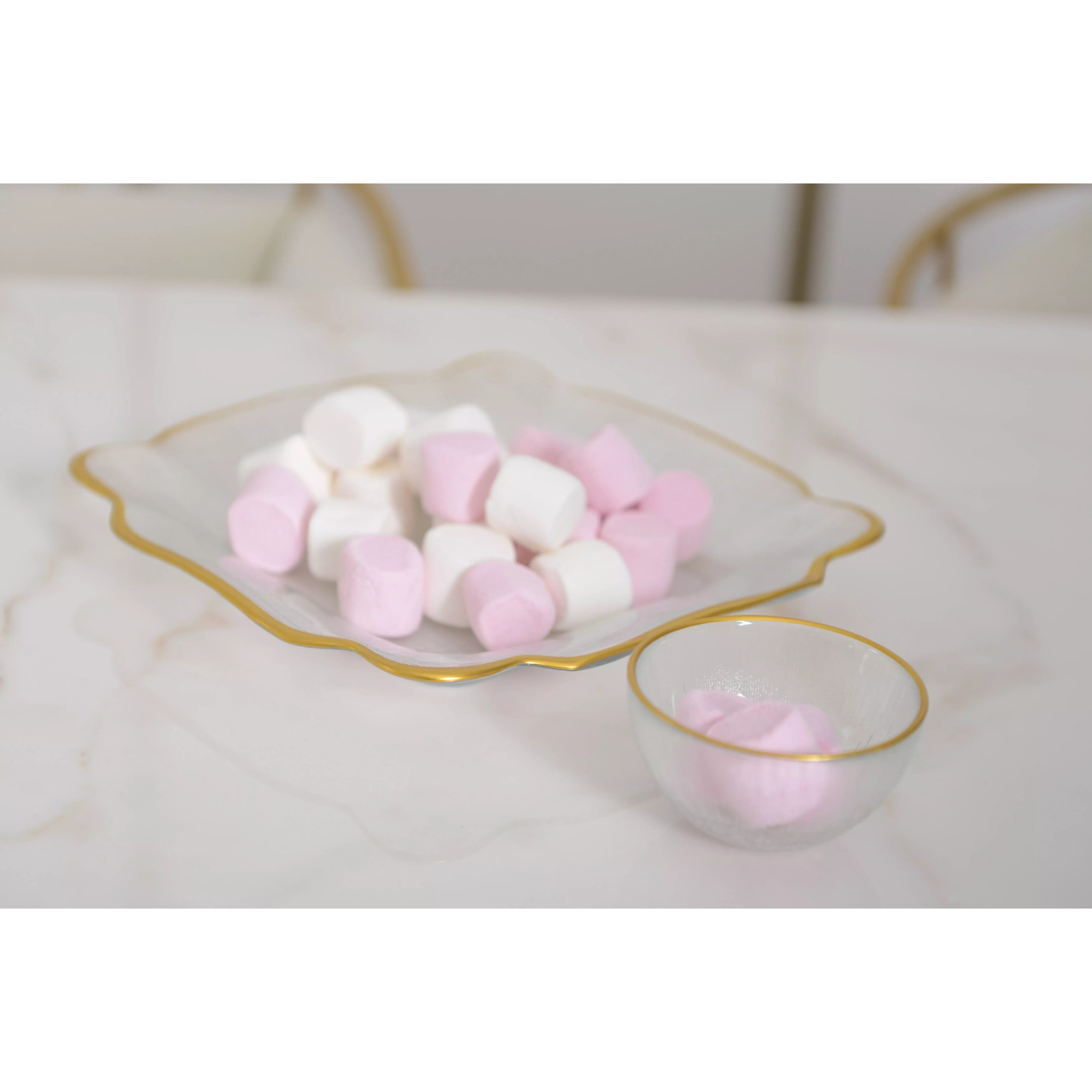 Lot de 6 Assiette carrée en verre bords dorés 25x25x2cm