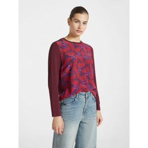 Elena Mirò - Blusa bimateria estampada - Burgundy