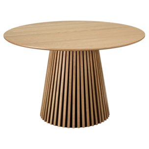 SYA - Table à manger ronde D120 décor et chêne naturel pied à motif strié