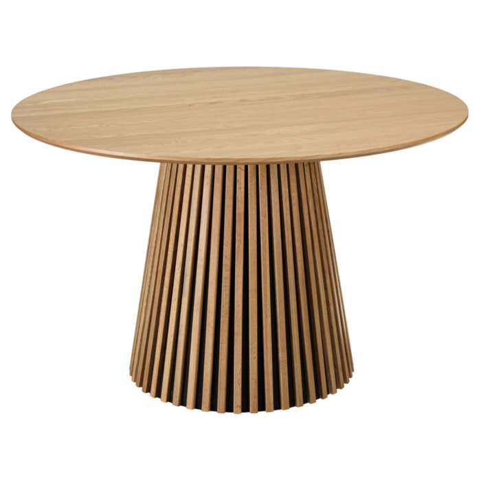 SYA - Table à manger ronde D120 décor et chêne naturel pied à motif strié