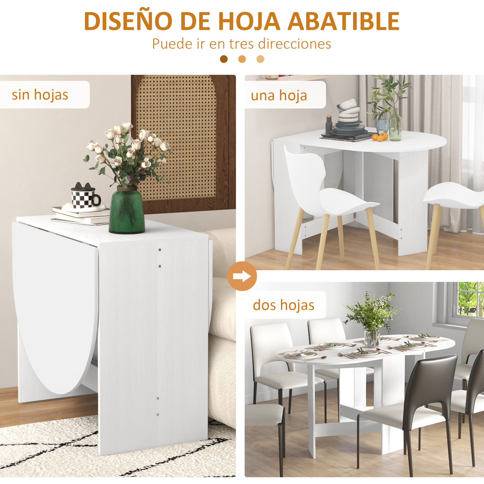 Mesa de Comedor Plegable Mesa de Cocina Plegable Ovalada con Alas Abatibles Estilo Moderno 163x80x75 cm Blanco