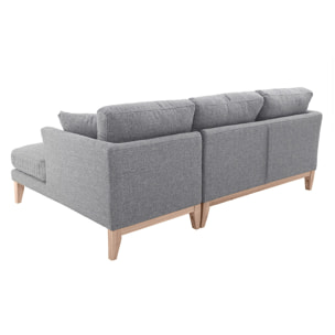 Canapé d'angle droit déhoussable scandinave 4 places en tissu gris clair et bois clair OSLO