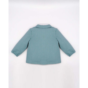 CAMISA SEERSUCKER CUELLO PICO AZUL