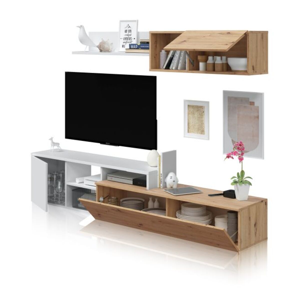 Salón Kate Blanco Artik (Blanco Mate) - Roble Nodi