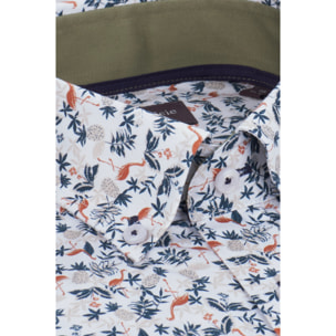 camicia uomo 1 bottone button down slim Popeline Stampato BIANCO E VERDE SCURO