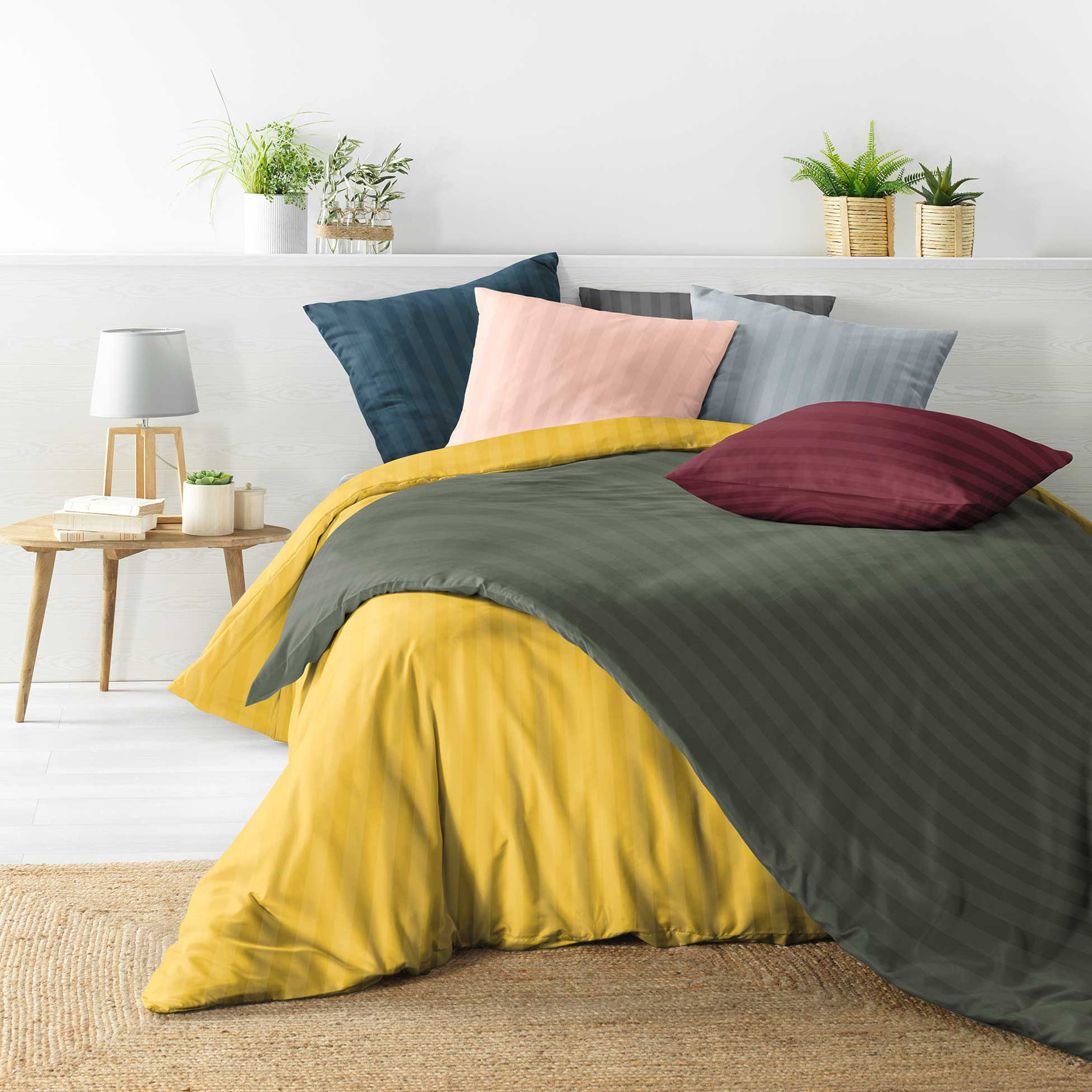 Parure de lit rayures dans le tissage - Gris