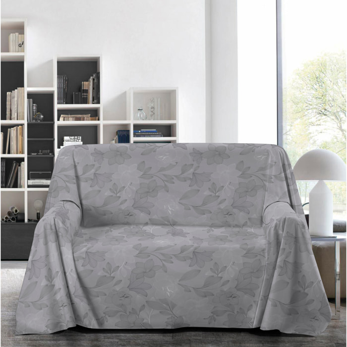 Telo Arredo Multiuso In 100% Cotone Disegno Lily Grigio