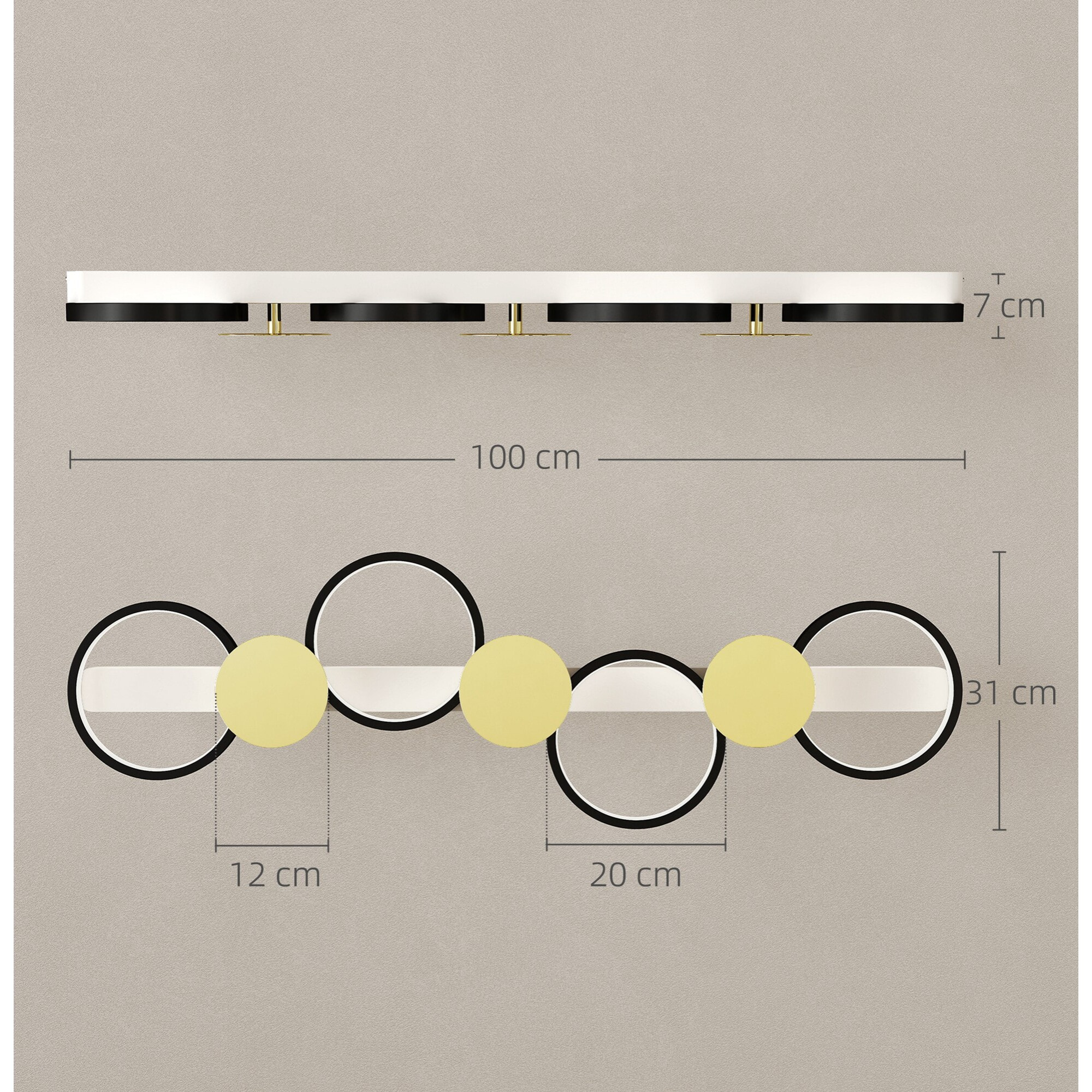 Lámpara de Techo Regulable con 4 Focos, Plafón LED de Techo con Mando a Distancia, Modos de Escena, 1500 lm, 38 W, 3000 K-6500 K, para Salón, Dormitorio, Oficina, Negro y Dorado