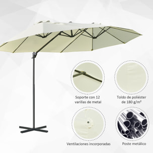 Sombrilla Doble Parasol Grande Inclinable para Jardín con Manivela Abrir y Cerrar Fácilmente 12 Varillas de Metal Ofrece Una Alta Estabilidad Beige y Negro 270x445x260 cm