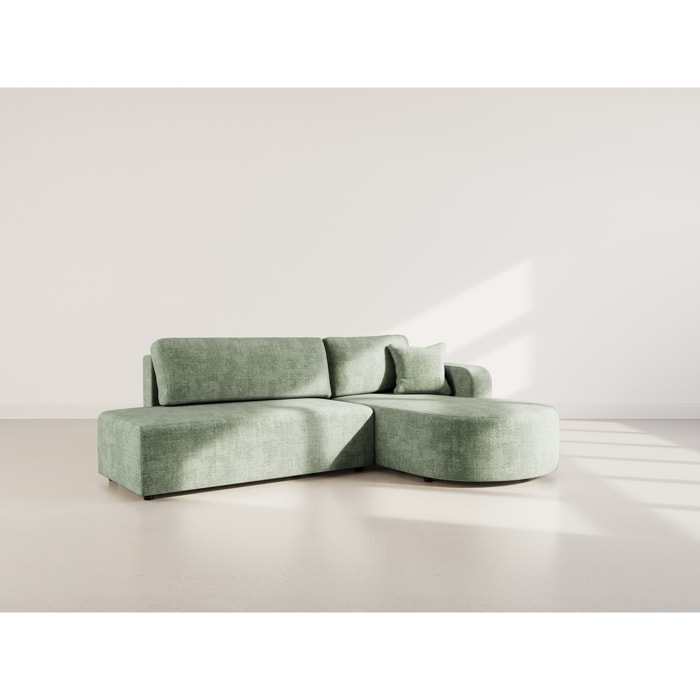 Miro - Canapé d'angle droit 4 places convertible avec coffre en velours texturé - Vert sauge