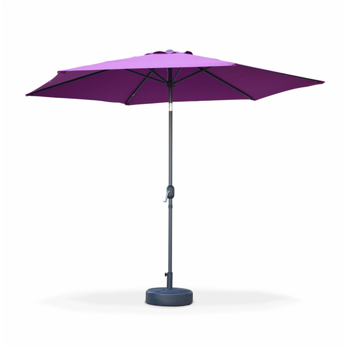 Parasol droit rond Ø300cm - Touquet Prune - mât central en aluminium orientable et manivelle d'ouverture