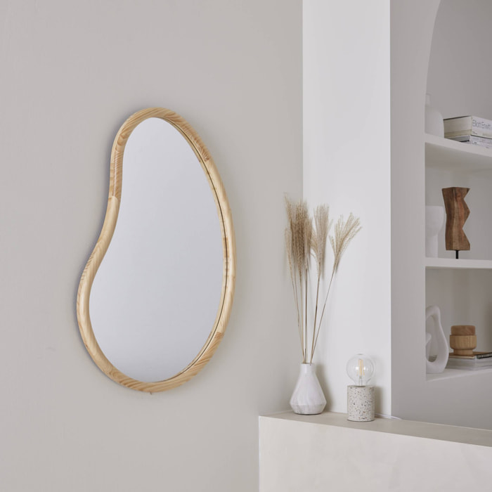 Miroir organique en bois de sapin 85cm épaisseur 3cm coloris naturel idéal entrée. chambre ou salle de bain