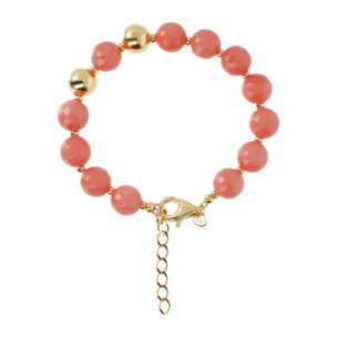 Bracciale in Argento 925 placcato Oro Giallo 18Kt con Sfere Lucide e Quarzite Rosa Sfaccettata