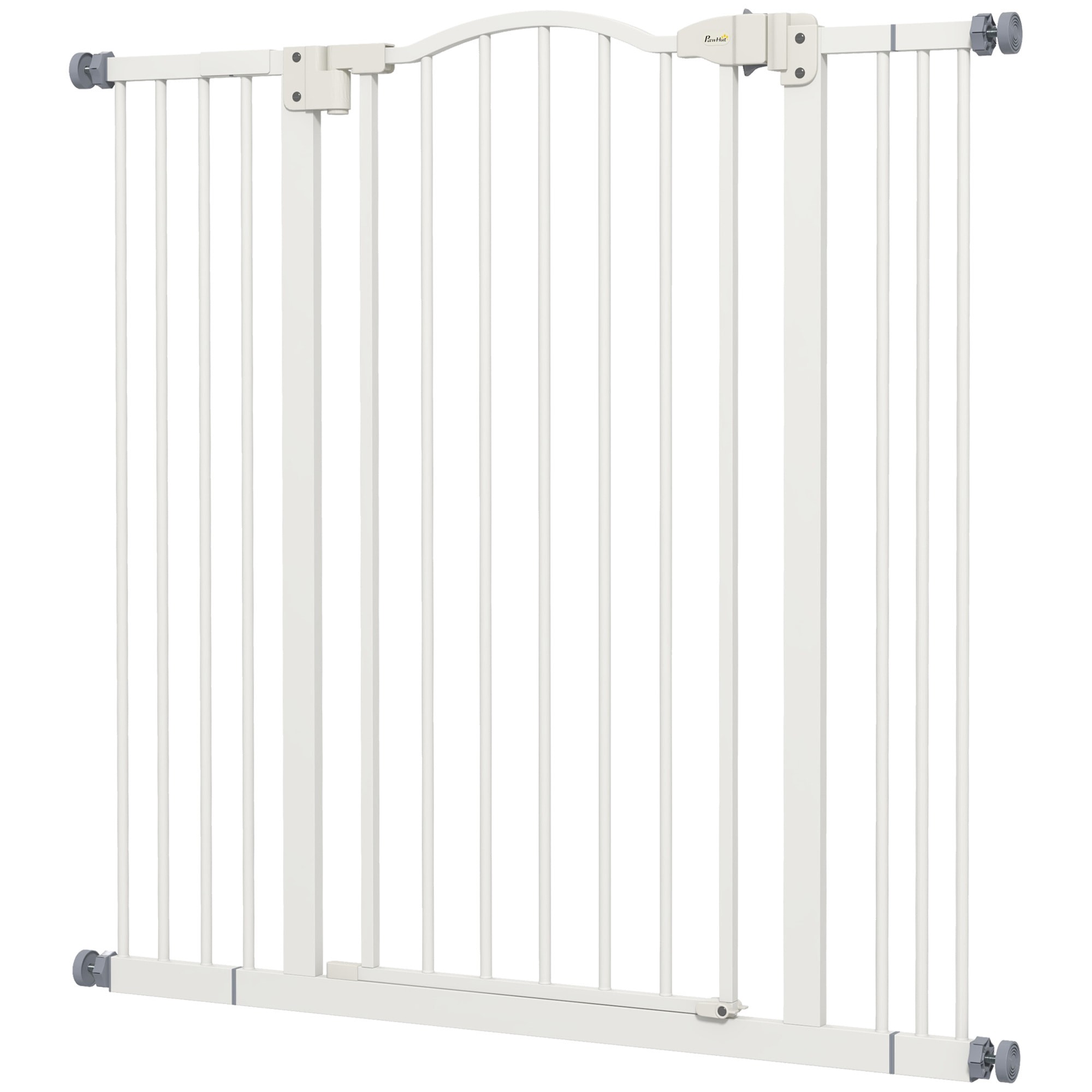 Barrière de sécurité pour chien extensible 74-100 cm, barrière d'escalier à fixation par pression sans percer, double verrouillage, fermeture automatique, hauteur 94 cm, blanc