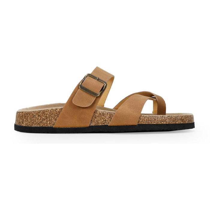 Sandalias de dedo planas marrones con suela de corcho