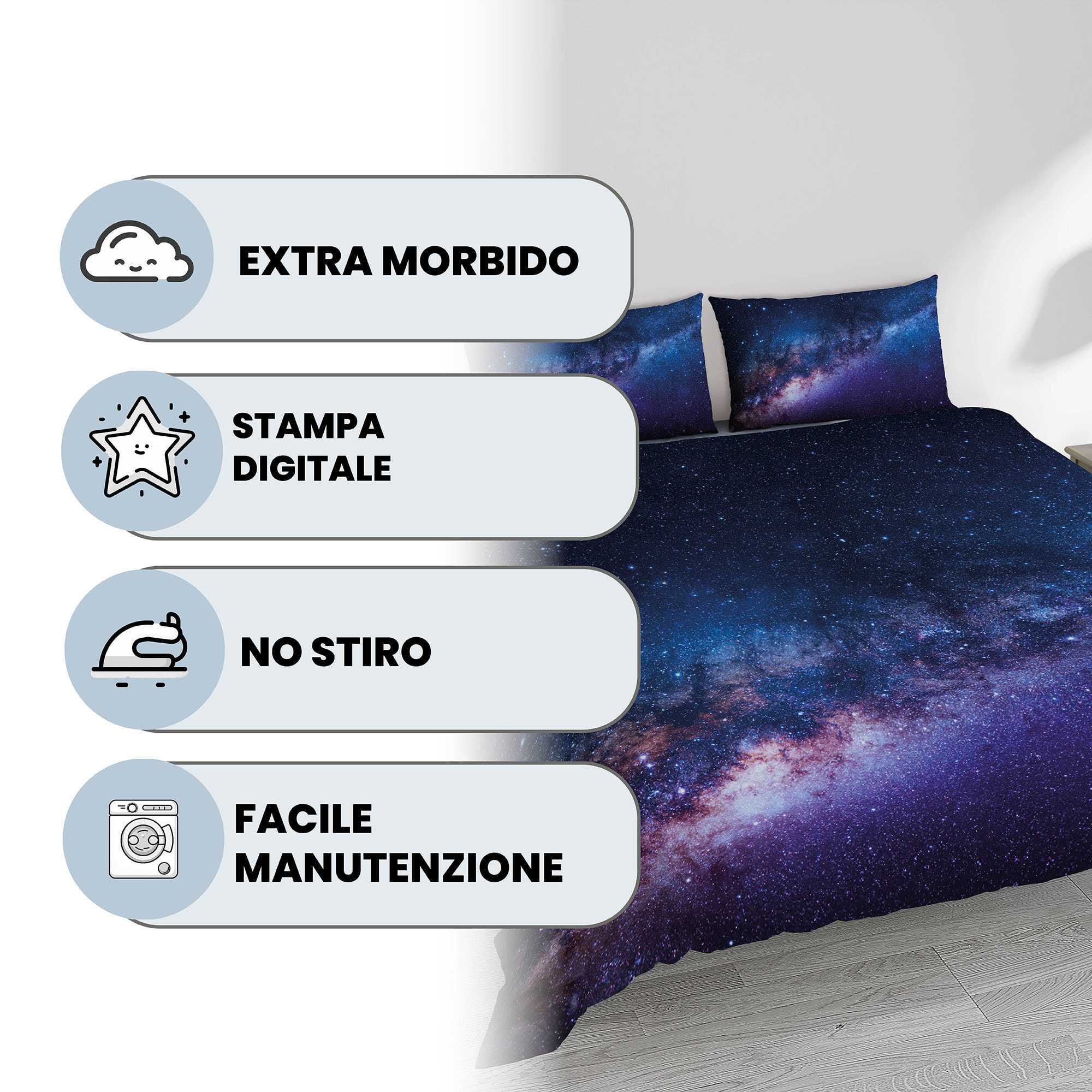 PARURE COPRIPIUMINO GOODNIGHT MATRIMONIALE - STAMPA DIGITALE 100% Microfibra