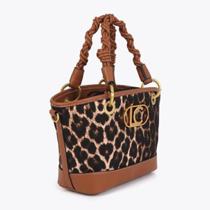 Mini tote bag stampa leopardata ed effetto pelle