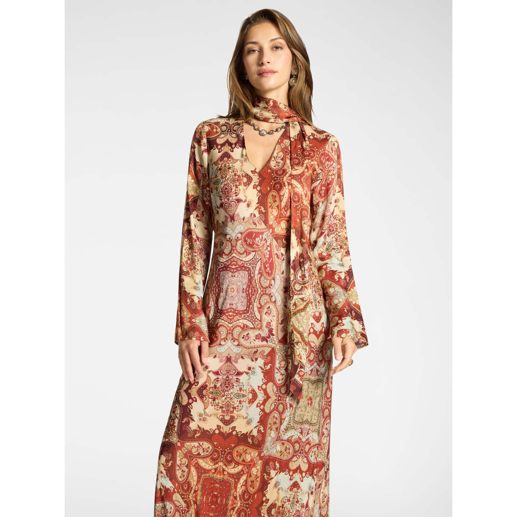 Elena Mirò - Vestido camisero largo estampado en viscosa - Rojo