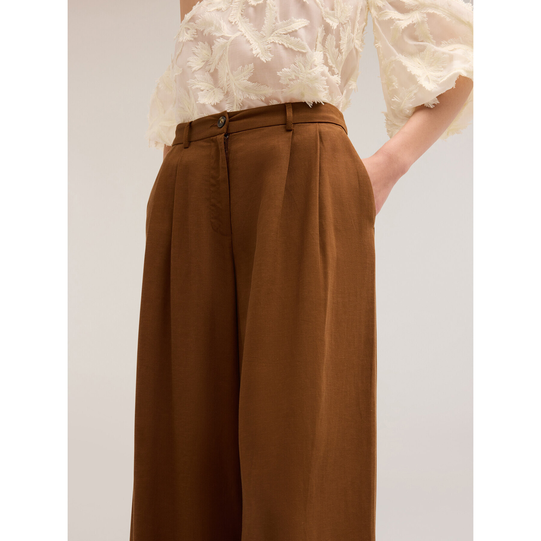 Motivi - Pantalones palazzo con pliegues mezcla de lyocell - Marrón