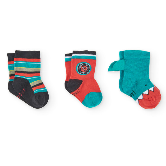 Pack calcetines bebé niño estampados, verde agua