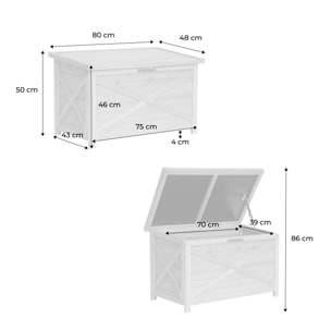 Coffre de rangement en bois 80 cm. naturel. L80 x P48 x H50cm. capacité 100L