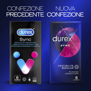 3x Preservativi Durex Sync con Rilievi e Nervature Stimolanti Forma Easy On - 18 Profilattici