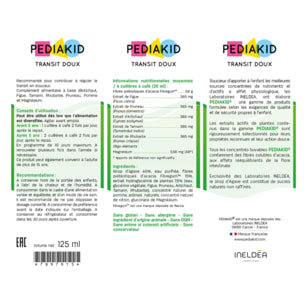 PEDIAKID - Sirop Transit Doux - Complément Alimentaire Naturel - Formule Exclusive au Sirop d'Agave - Contribue à Réguler le Transit en Douceur - Arôme Naturel de Pomme - Lot de 2 Flacons de 125 ml
