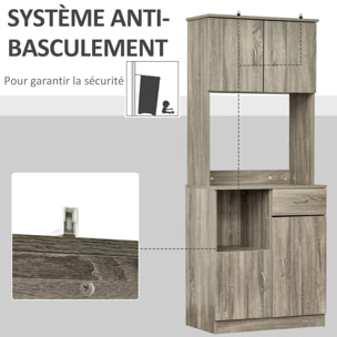 HOMCOM Armoire de cuisine multi-rangements 3 placards 2 niches tiroir panneaux particules classe E1 aspect chêne gris