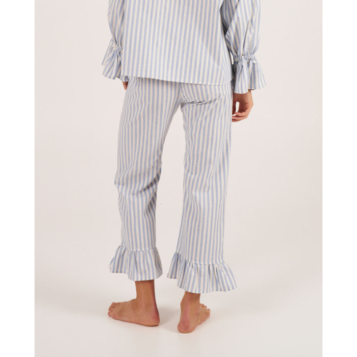 Pantalón de pijama de mujer con volantes y estampado de rayas