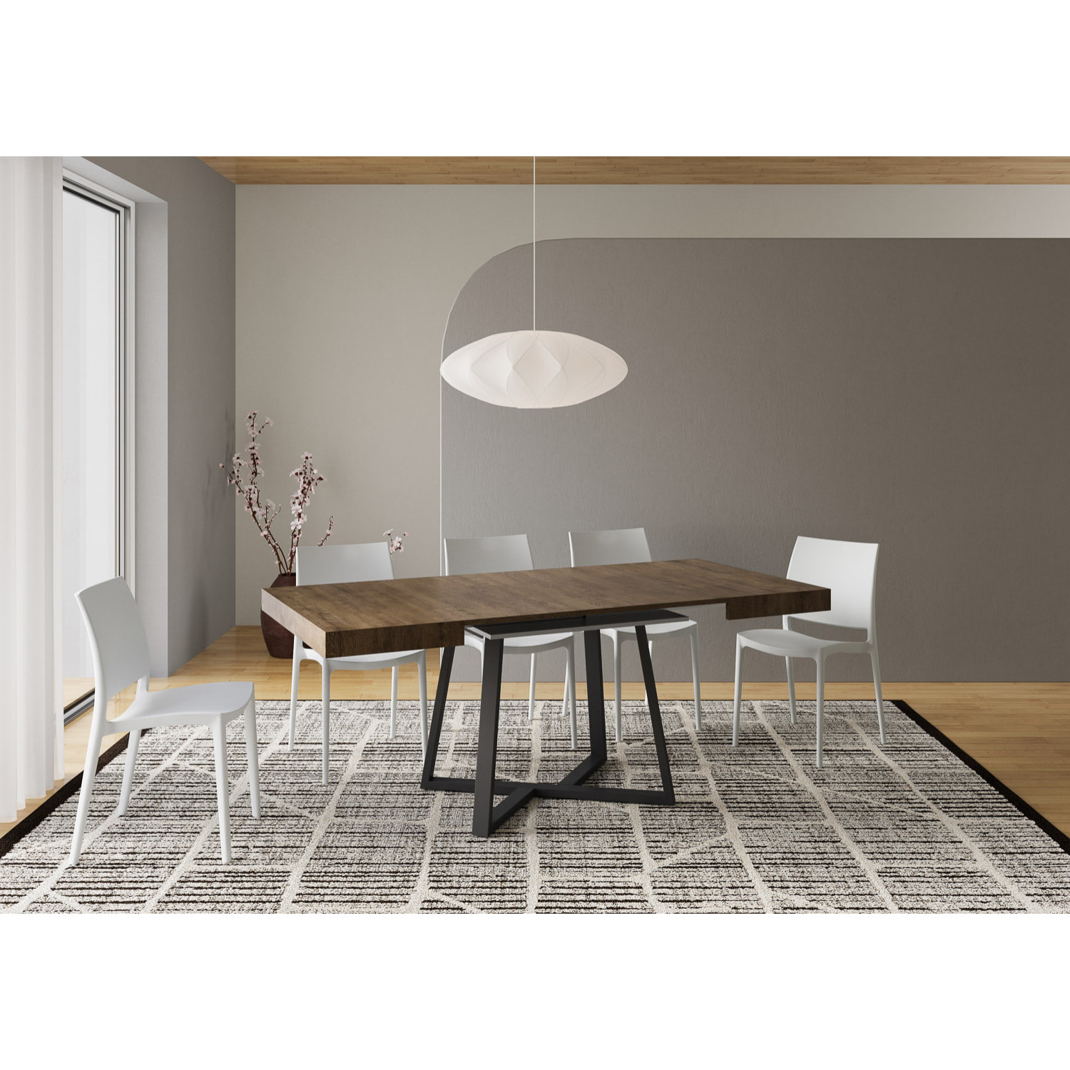 Mesa extensible 90x90/194 cm Zeplir nogal patas antracita