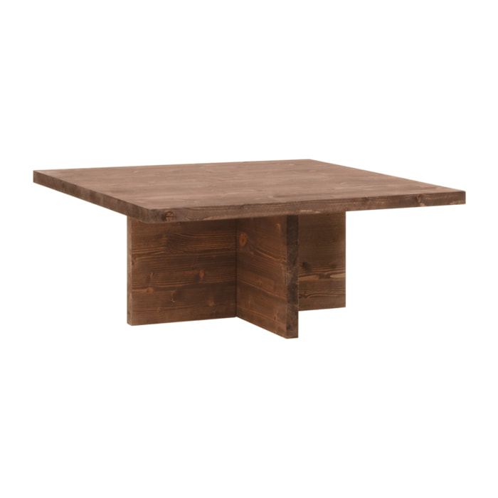 Mesa de centro cuadrada de madera maciza en tono nogal de 80x80cm Alto: 33.2 Largo: 80 Ancho: 80