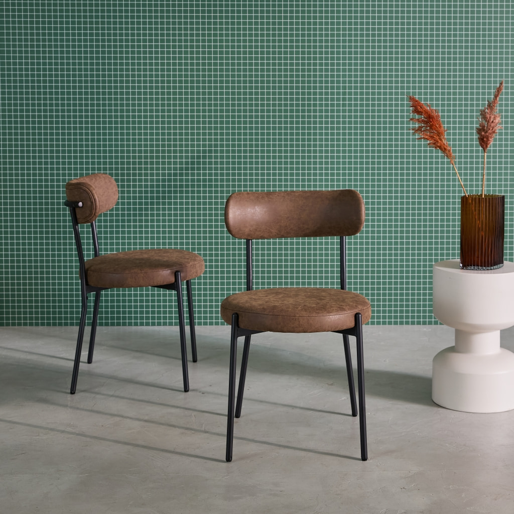 Lot de deux chaises métal et simili cuir marron L 47 x P 49 x H 76.5cm - Livia