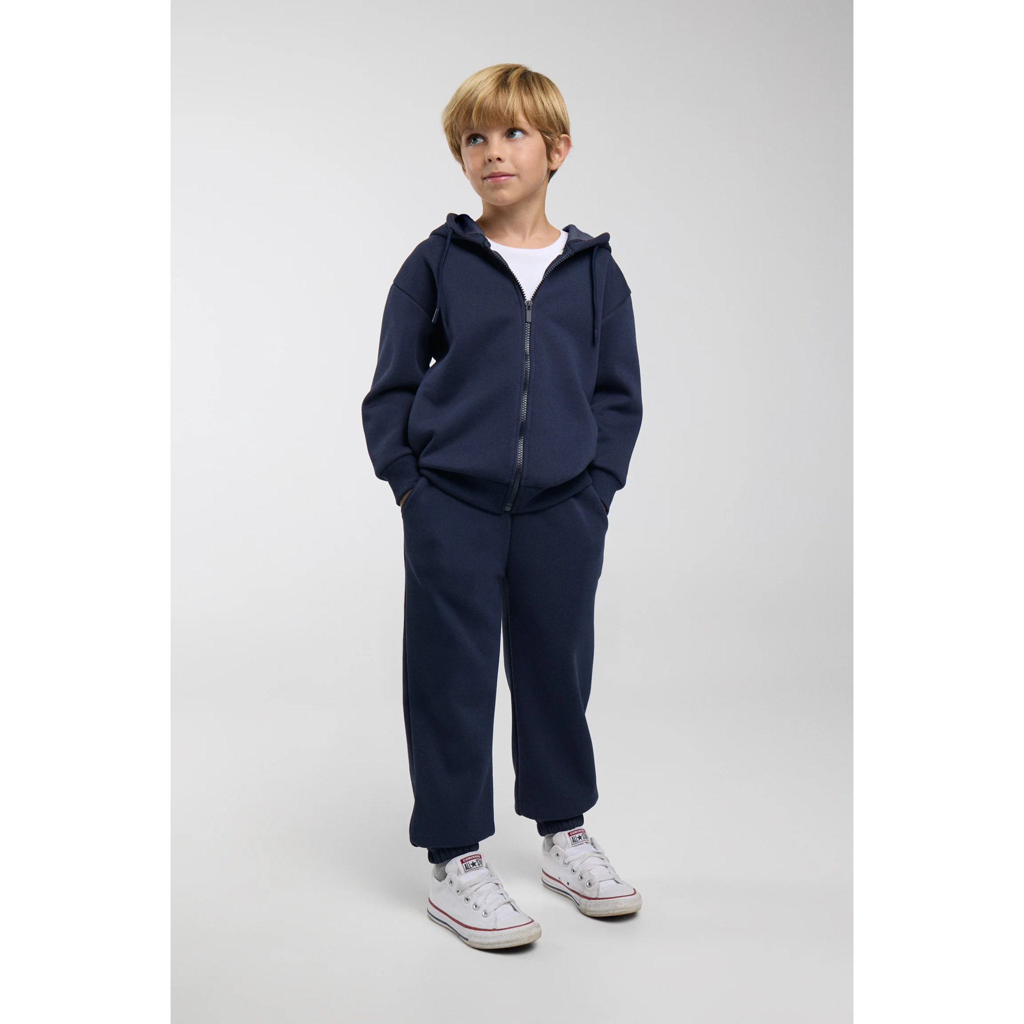 Chándal deportivo de niño afelpado chaqueta y jogger ancho marino