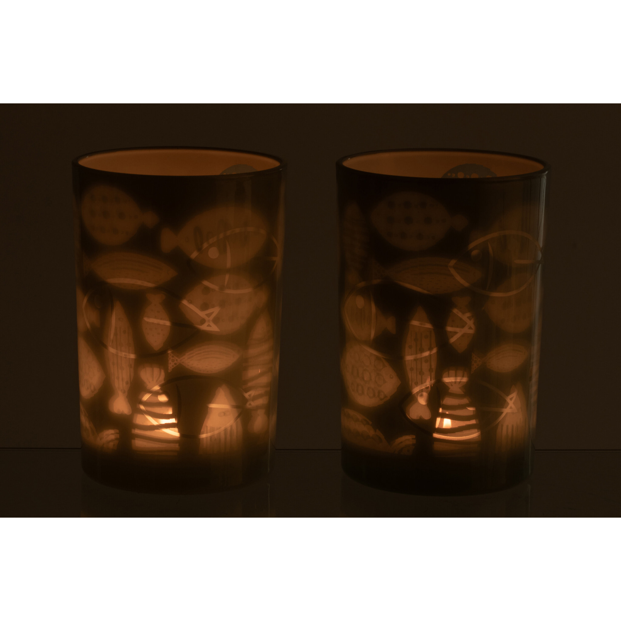 J-Line Photophore Poisson - verre - gris - large - 2 pièces