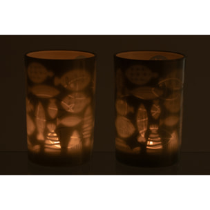 J-Line Photophore Poisson - verre - gris - large - 2 pièces