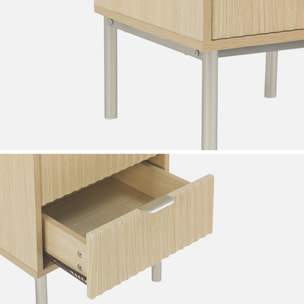 Lot de 2 tables de chevet effet bois rainuré et métal. pieds métal champagne. 2 tiroirs