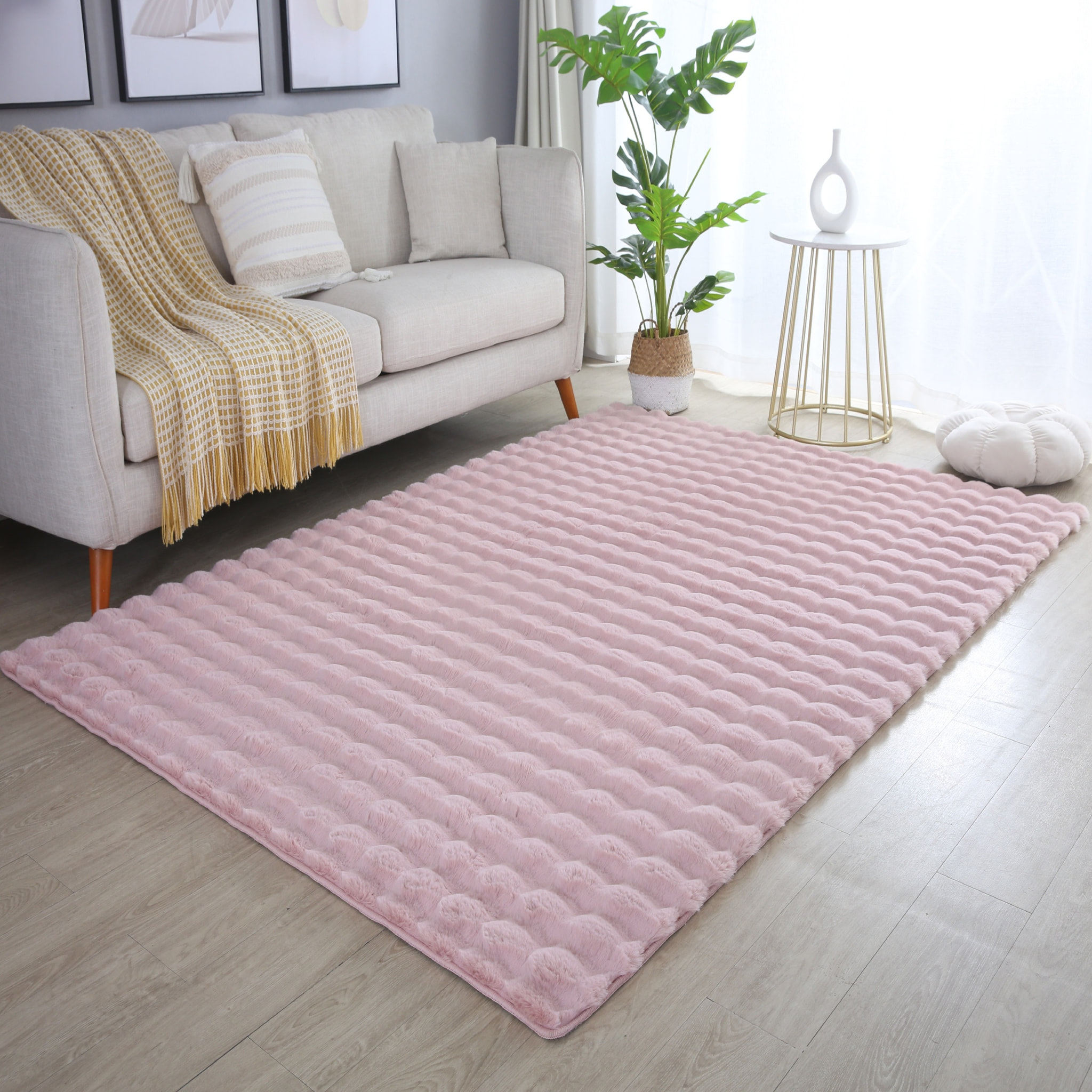 LAPONIE - Tapis uni doux en relief Rose