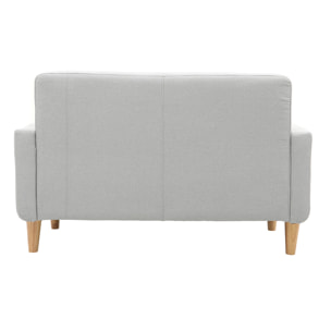 Canapé scandinave 2 places en tissu gris clair et bois clair LUNA