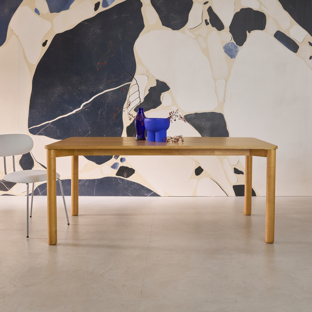 Table à manger rectangulaire bois d'hévéa et placage chêne naturel 6 places - 180 x 100 x 75 cm - Solene