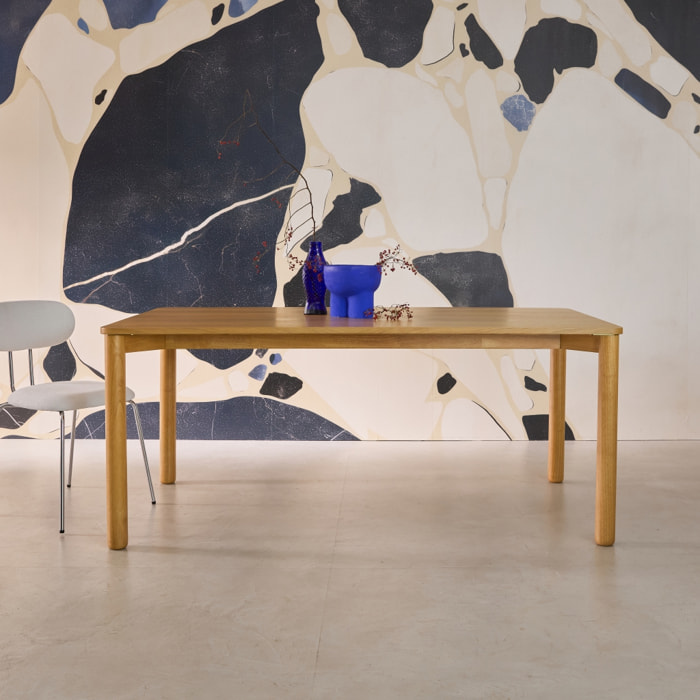 Table à manger rectangulaire bois d'hévéa et placage chêne naturel 6 places - 180 x 100 x 75 cm - Solene