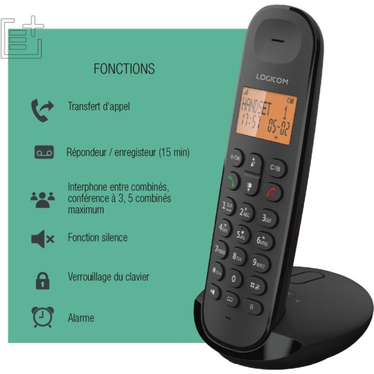Téléphone sans fil LOGICOM Iloa Solo Répondeur Noir