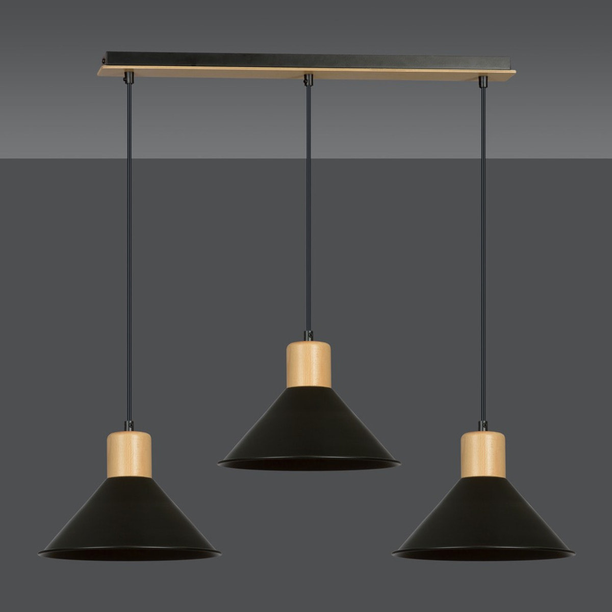 Lampada a sospensione ROWEN in acciaio nero e legno