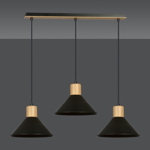 Lampada a sospensione ROWEN in acciaio nero e legno