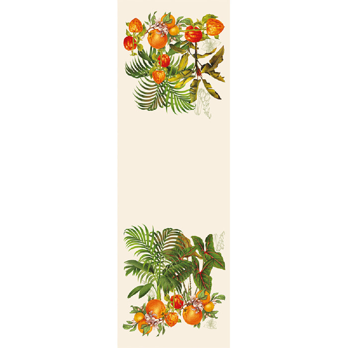 Chemin de table pur lin lavé imprimé multicolore Vintage garden natural