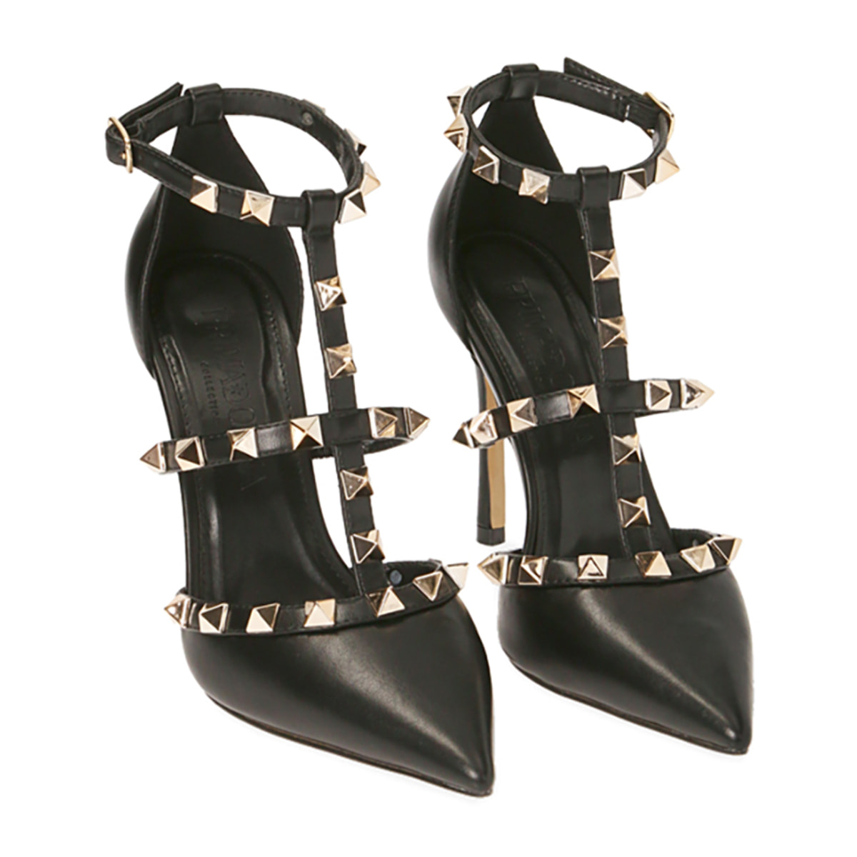 Zapatos de salón negros con tachuelas, tacón de 10,5 cm