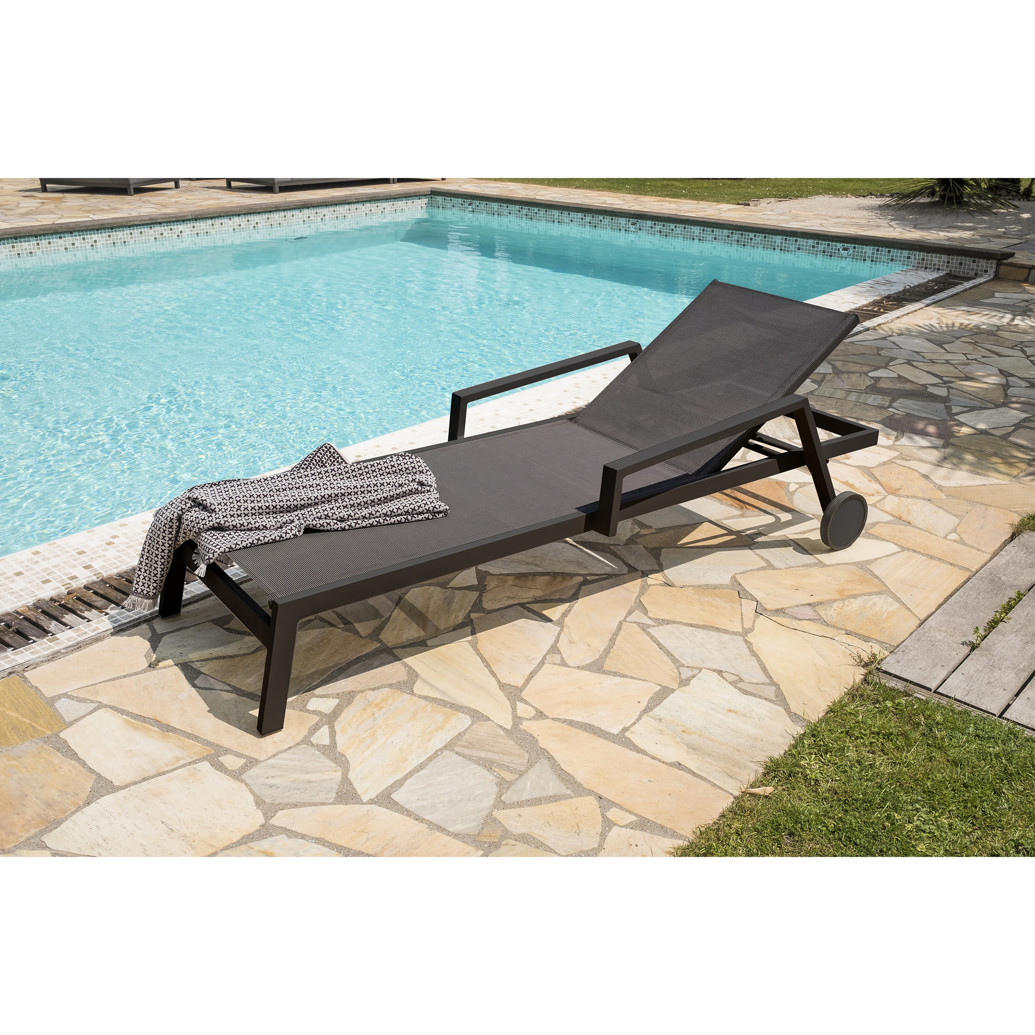 IBIZA - Lot de 2 bains de soleil en aluminium et toile plastifiée anthracite
