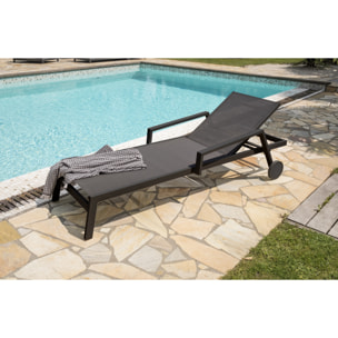 IBIZA - Lot de 2 bains de soleil en aluminium et toile plastifiée anthracite