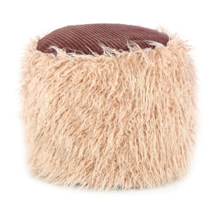 Pouf Bobtail 100 in ecopelliccia beige e velluto a coste
